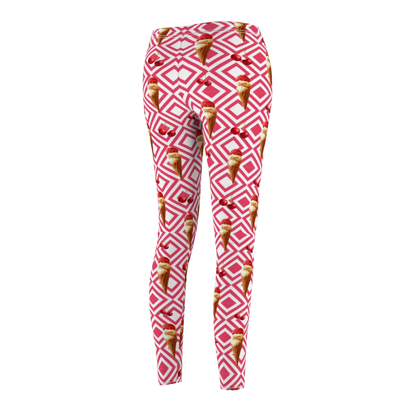 Ice Cream Cone Geometric Women's Leggings - Fun Pink All-Over Print
