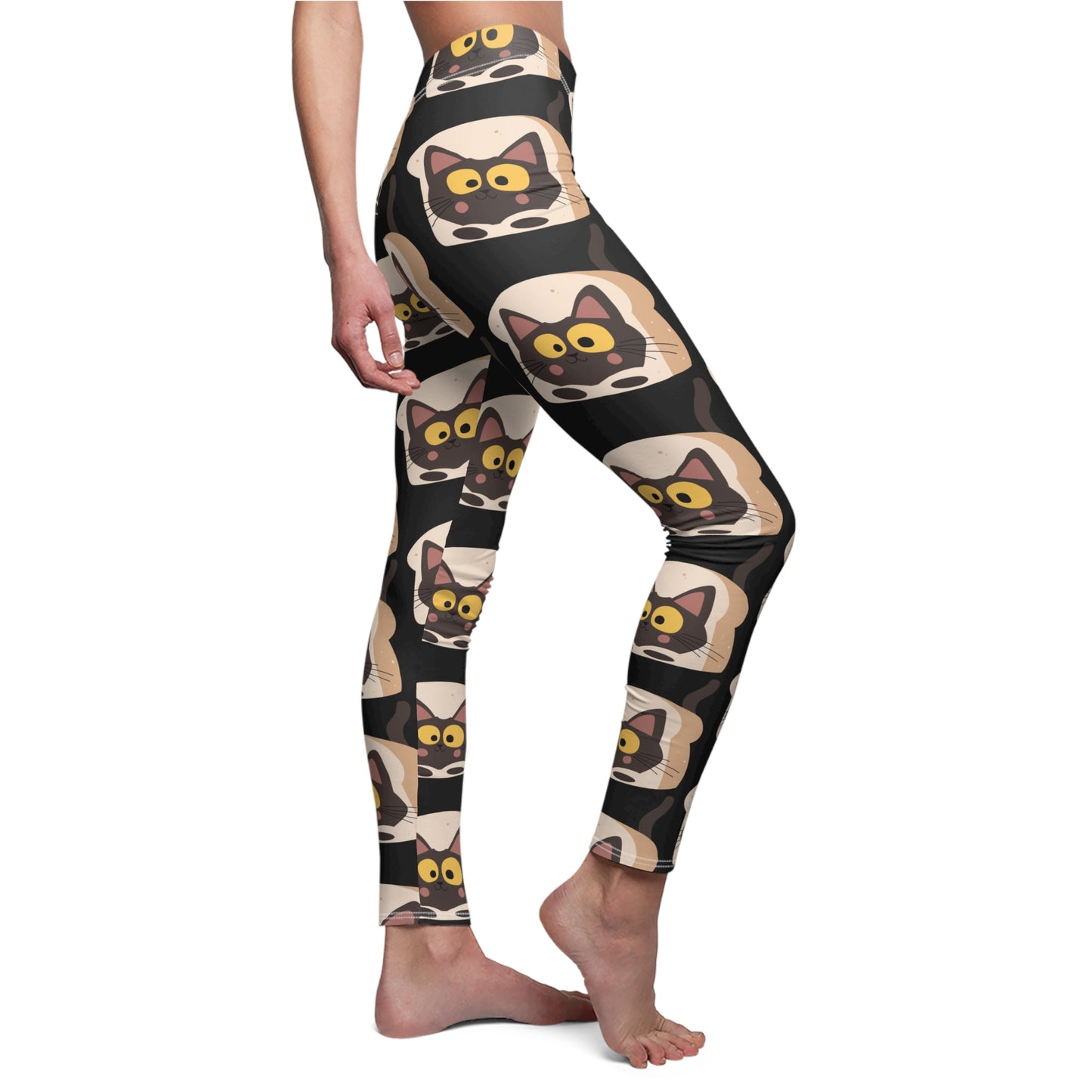 Black Color Leggings Cat Print Casual Leggings for Women