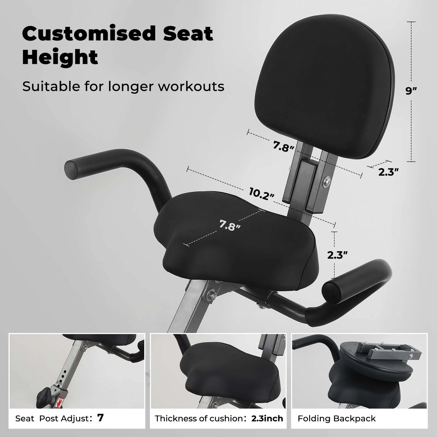 Folding Exercise Bike Stationary Magnetic Recumbent 3 in 1 Adjustable Arm Resistance Bands for Home Use