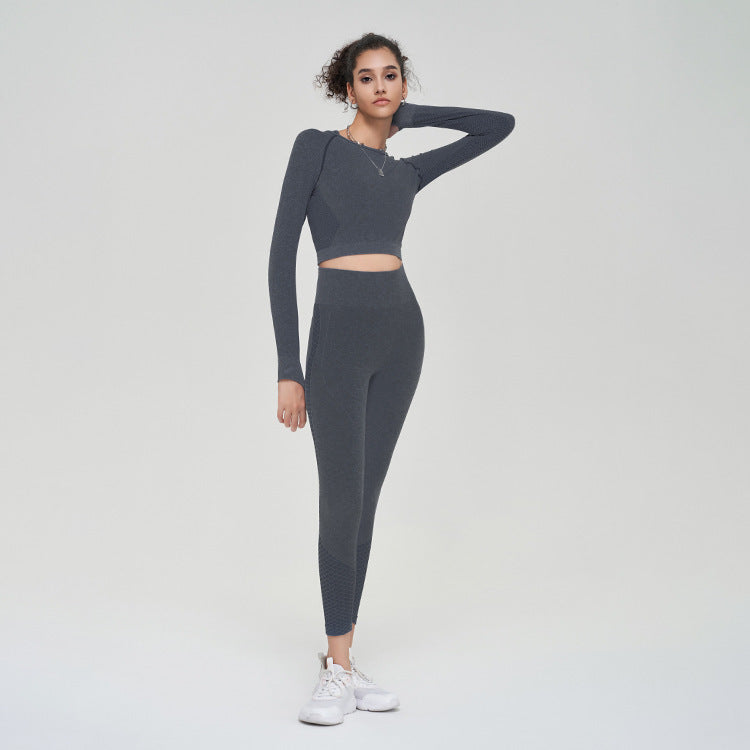 Seamless Sports Suit High Elastic Workout Long Sleeve Trousers Yoga Clothes