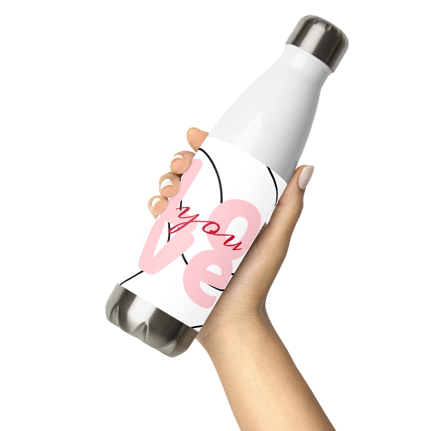 Stainless steel water bottle.