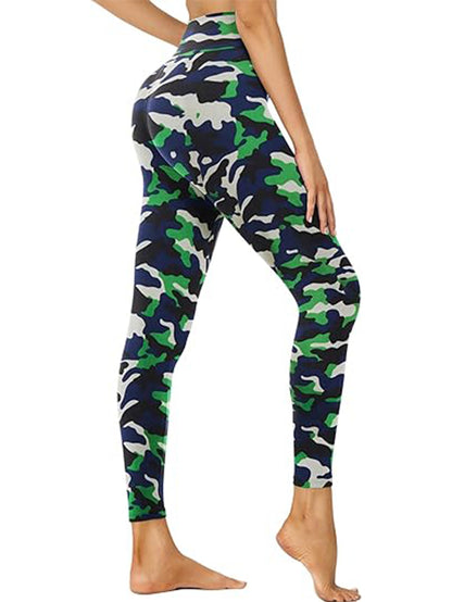 Leggings - Cropped High-waisted Print Blue-green Camouflage