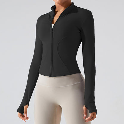 Autumn And Winter Stand Collar Long Sleeve Zipper Cardigan Slimming Sports Workout Clothes Top