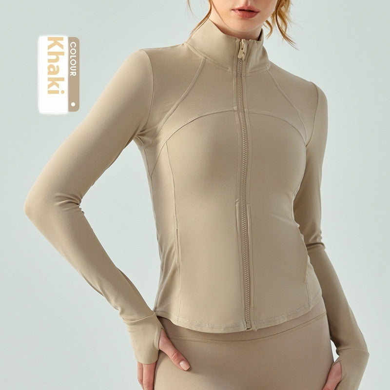 Autumn And Winter Nude Feel Slim Fit Slimming Zipper Yoga Clothes Long Sleeve Outdoor Workout Top