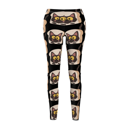 Black Color Leggings Cat Print Casual Leggings for Women