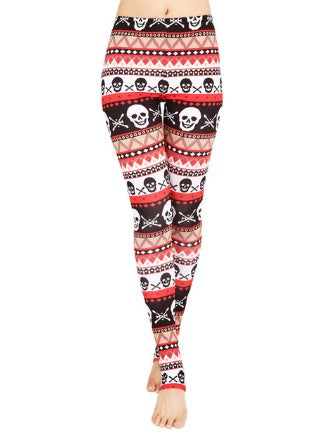 FCCEXIO Yeni Xmas Aztek Pembe Kafatasları Baskılı Tozluk Adım Ayak Tayt Retro Rahat Ince Yüksek Bel Streç Fitness Legins