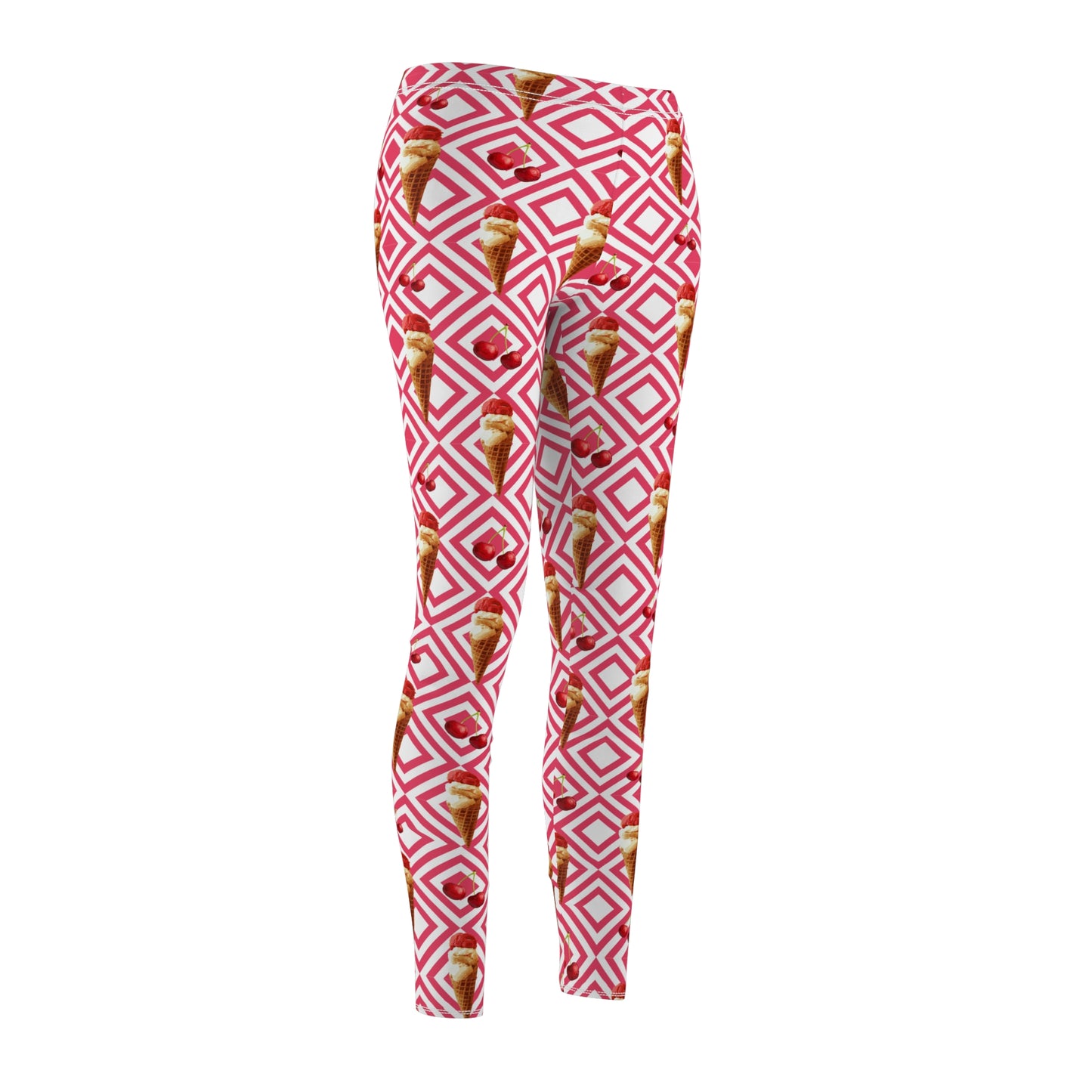 Ice Cream Cone Geometric Women's Leggings - Fun Pink All-Over Print