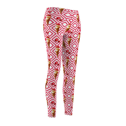 Ice Cream Cone Geometric Women's Leggings - Fun Pink All-Over Print