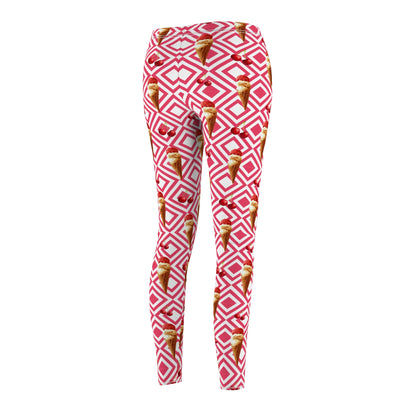 Ice Cream Cone Geometric Women's Leggings - Fun Pink All-Over Print