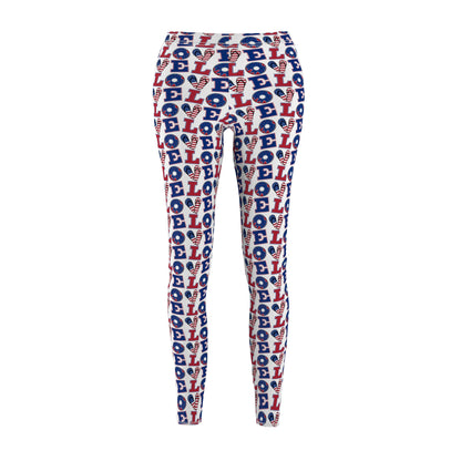 Women's 'LOVE' All-Over Print Leggings — Patriotic Red & Blue Heart Pattern