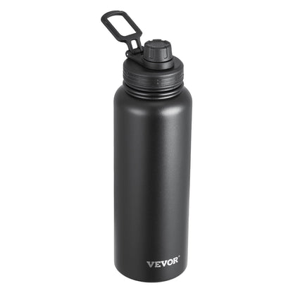 40 Oz Insulated Water Bottle Stainless Steel With Wide Mouth Lid Black