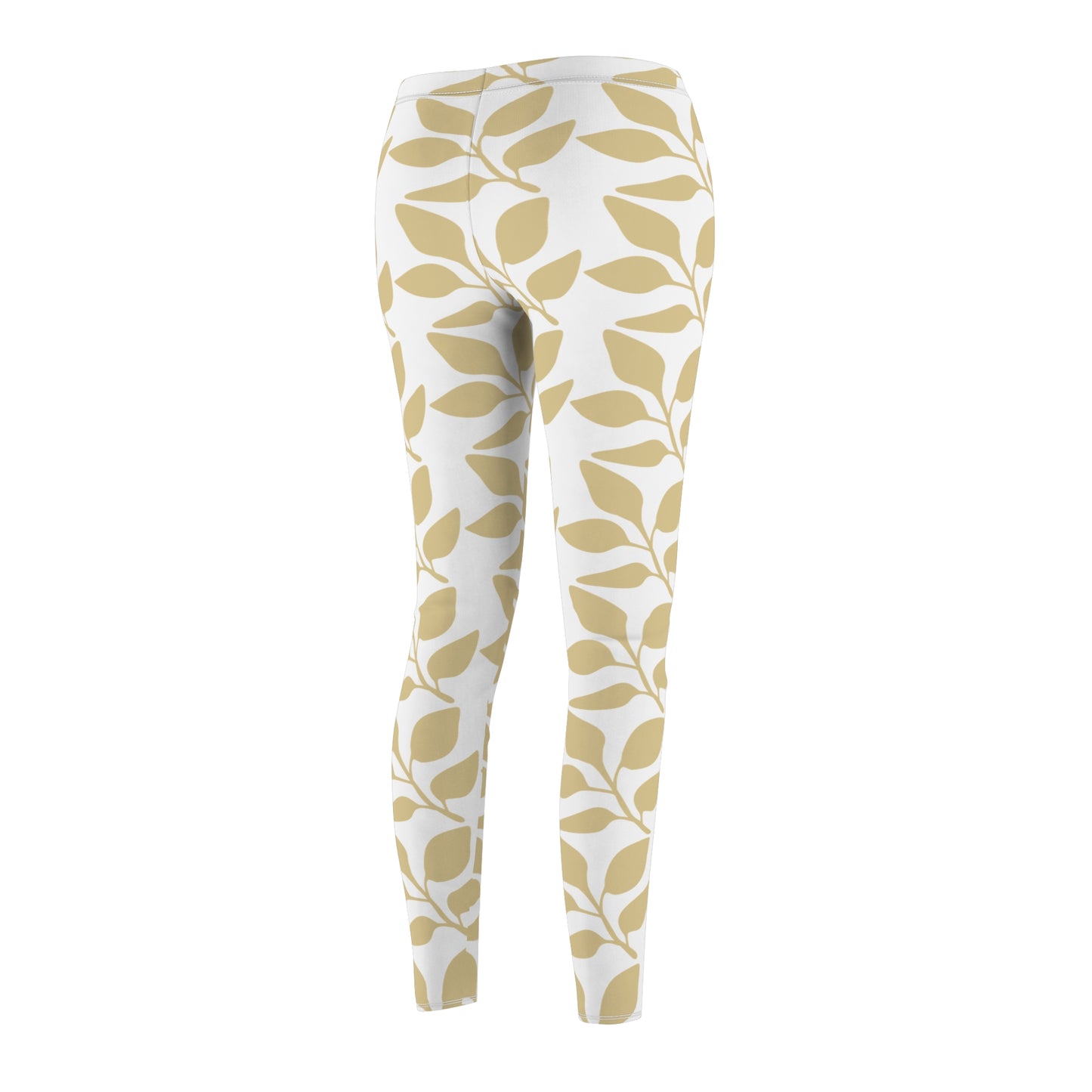 Golden Leaf Pattern Leggings — Women’s Casual All-Over Print Yoga Leggings
