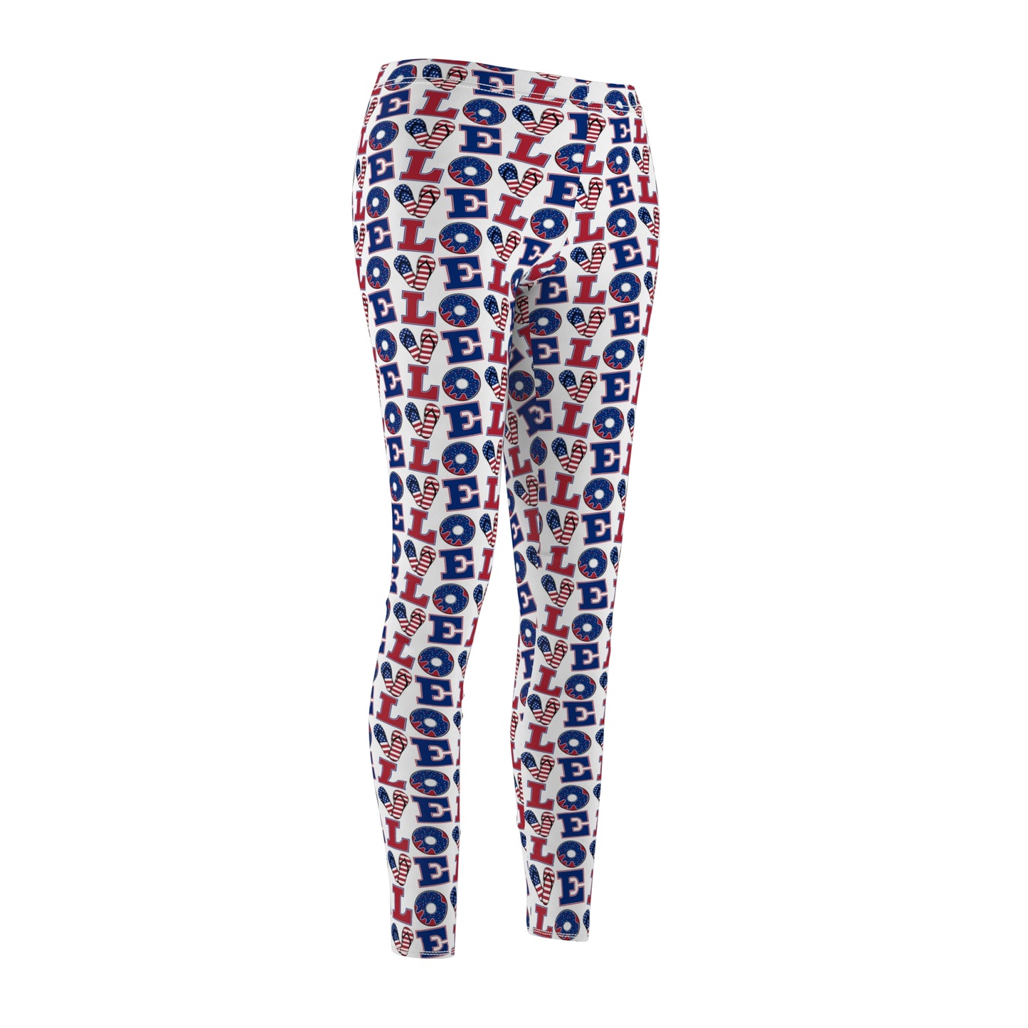 Women's 'LOVE' All-Over Print Leggings — Patriotic Red & Blue Heart Pattern