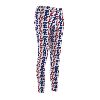 Women's 'LOVE' All-Over Print Leggings — Patriotic Red & Blue Heart Pattern