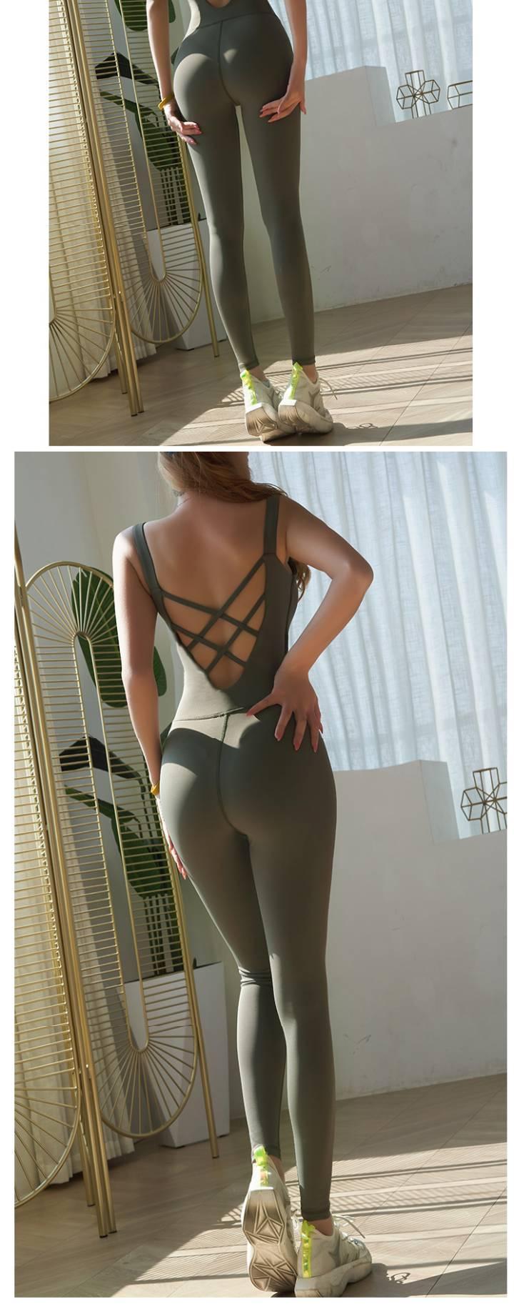 Pomelo Meat Thin Belt Beautiful Back One-Piece Yoga Suit Women's All-In-One Workout Clothes Training Dance Performance Tights