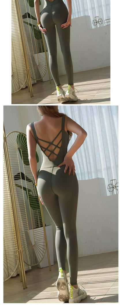 Pomelo Meat Thin Belt Beautiful Back One-Piece Yoga Suit Women's All-In-One Workout Clothes Training Dance Performance Tights