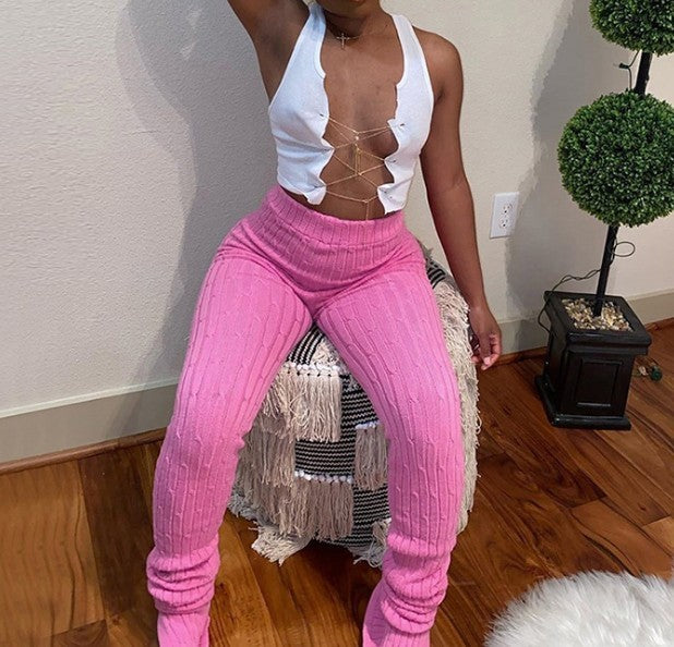 Da 1659B Fall Winter Amazon Ins Mid-Waist Trousers With Slits And Hips Slim Casual Pants