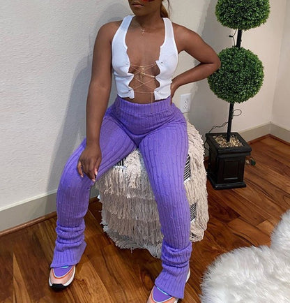 Da 1659B Fall Winter Amazon Ins Mid-Waist Trousers With Slits And Hips Slim Casual Pants