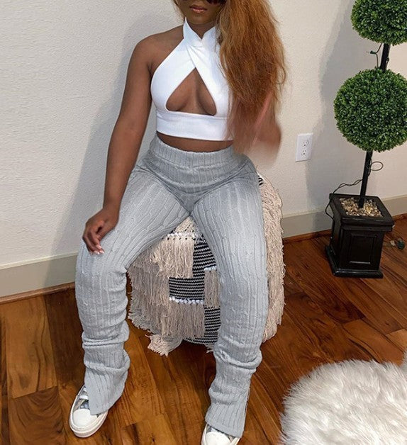 Da 1659B Fall Winter Amazon Ins Mid-Waist Trousers With Slits And Hips Slim Casual Pants