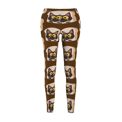 Brown Color Leggings Cat Print Casual Leggings for Women