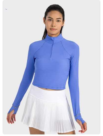 Short Autumn And Winter Half Zipper Sports Long Sleeve Women's Stand Collar Windproof Warm Safety Reflective Strip Workout Clothes