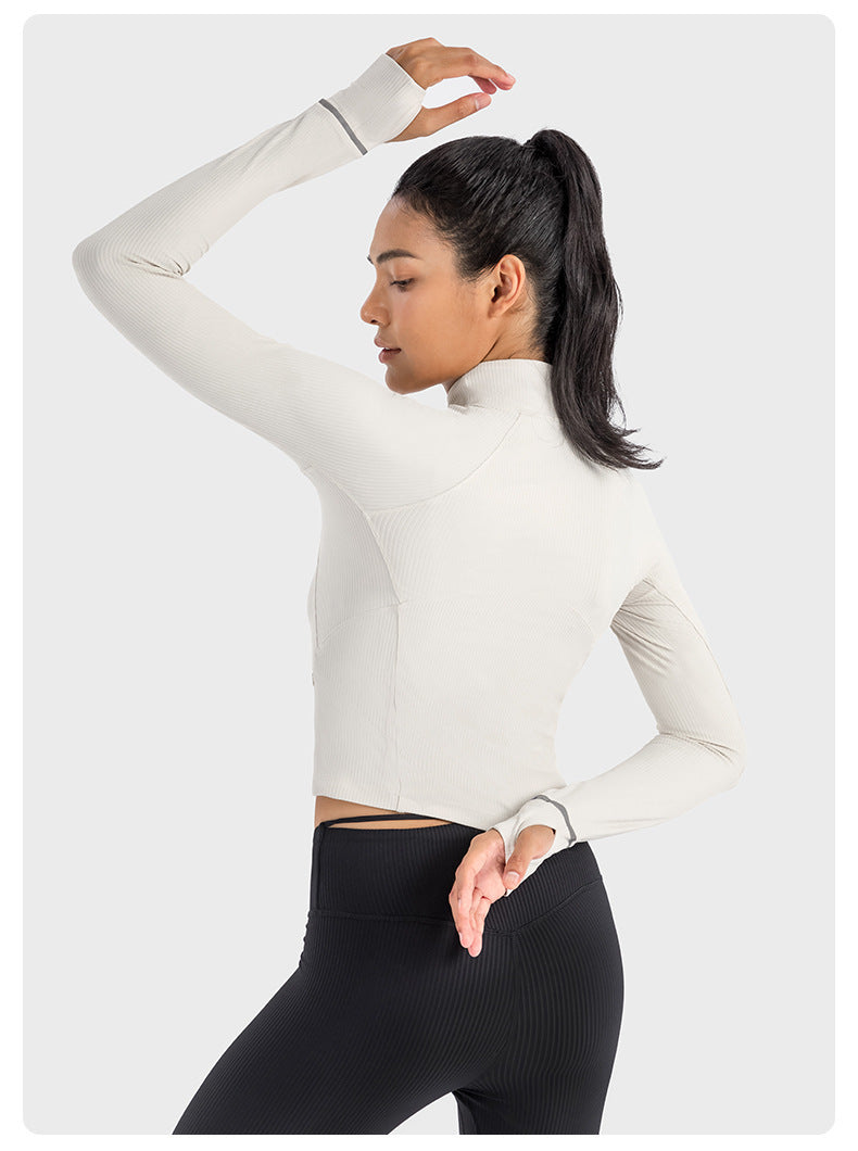 Short Autumn And Winter Half Zipper Sports Long Sleeve Women's Stand Collar Windproof Warm Safety Reflective Strip Workout Clothes