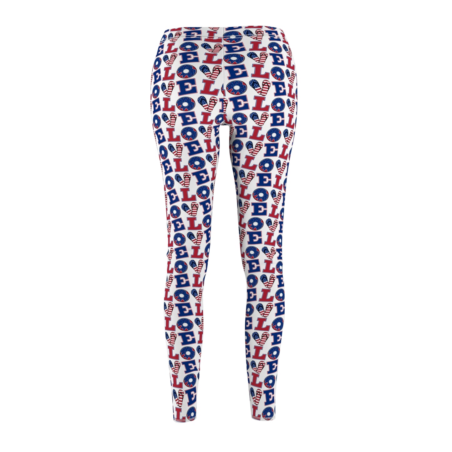 Women's 'LOVE' All-Over Print Leggings — Patriotic Red & Blue Heart Pattern