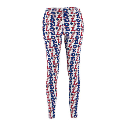Women's 'LOVE' All-Over Print Leggings — Patriotic Red & Blue Heart Pattern