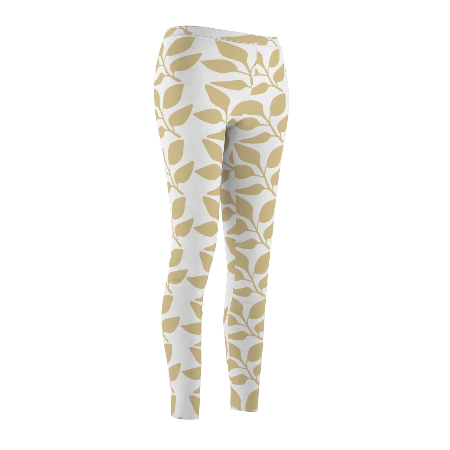 Golden Leaf Pattern Leggings — Women’s Casual All-Over Print Yoga Leggings