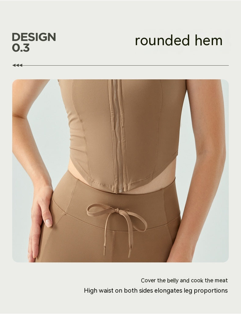 Sleeveless Front Zipper Yoga Vest Semi-fixed Cup Chest Pad Nude Feel Workout Clothes