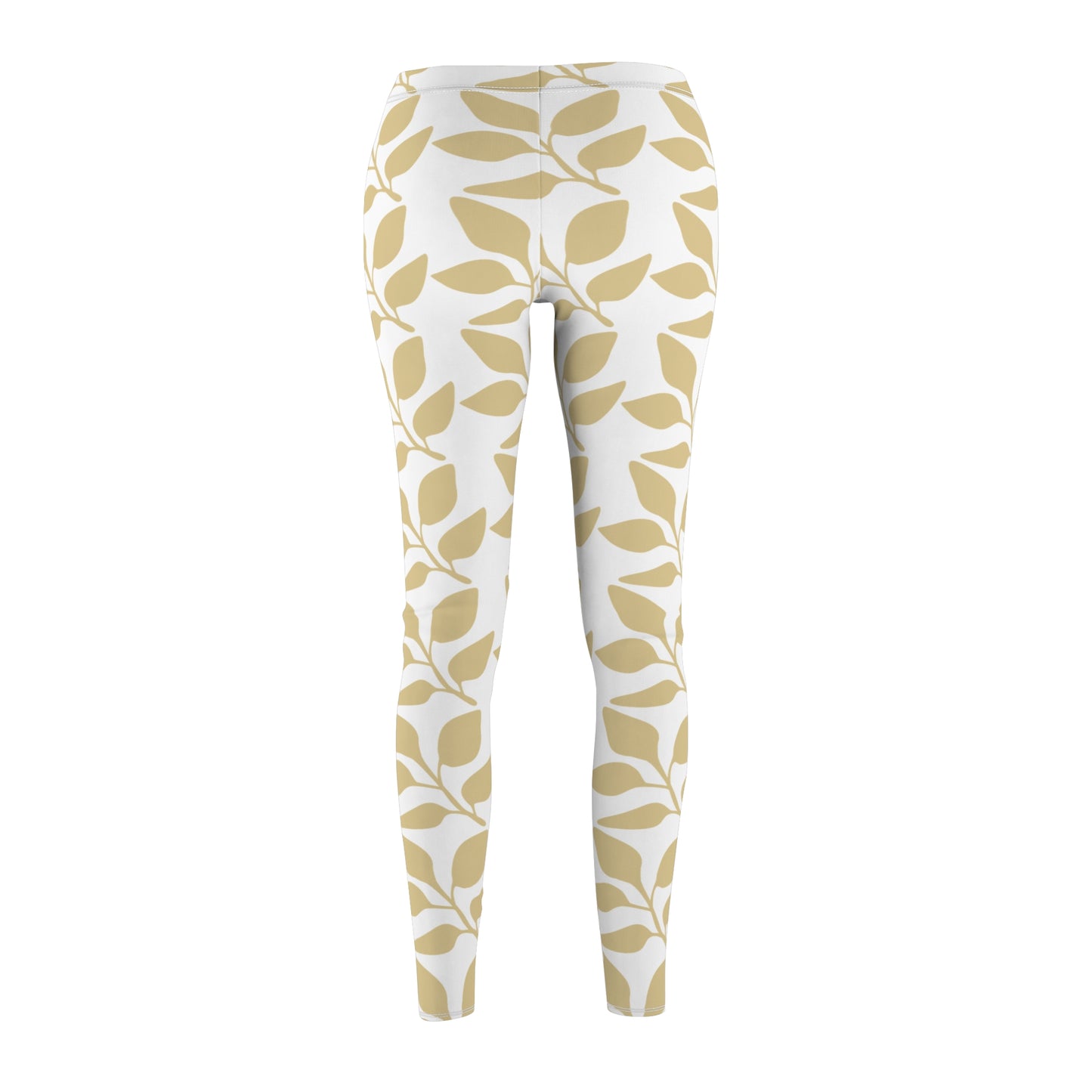 Golden Leaf Pattern Leggings — Women’s Casual All-Over Print Yoga Leggings