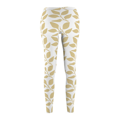 Golden Leaf Pattern Leggings — Women’s Casual All-Over Print Yoga Leggings