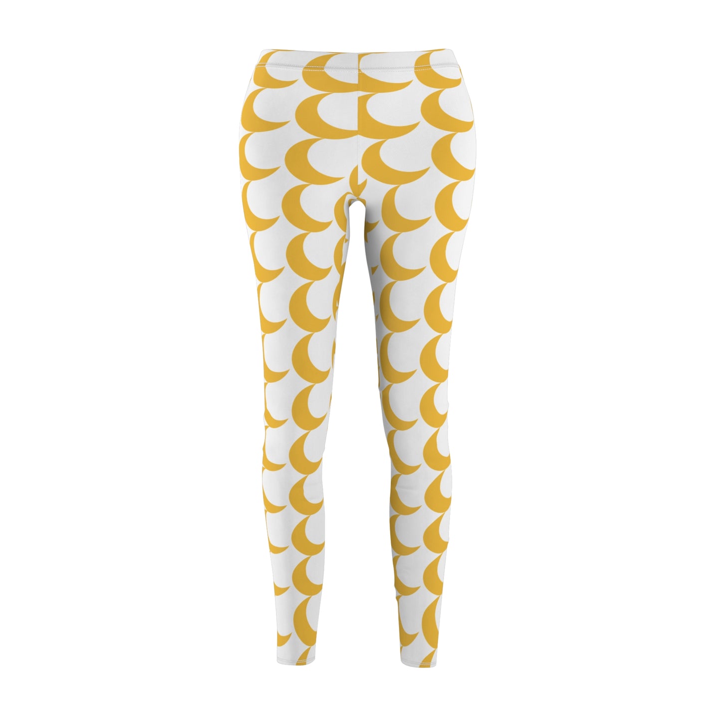 Yellow Crescent Pattern Leggings — Women's Casual All-Over Print Leggings