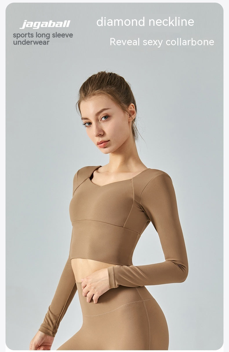 Autumn Yoga Clothes Long Sleeve Women's Short Tights With Chest Pad Workout Top