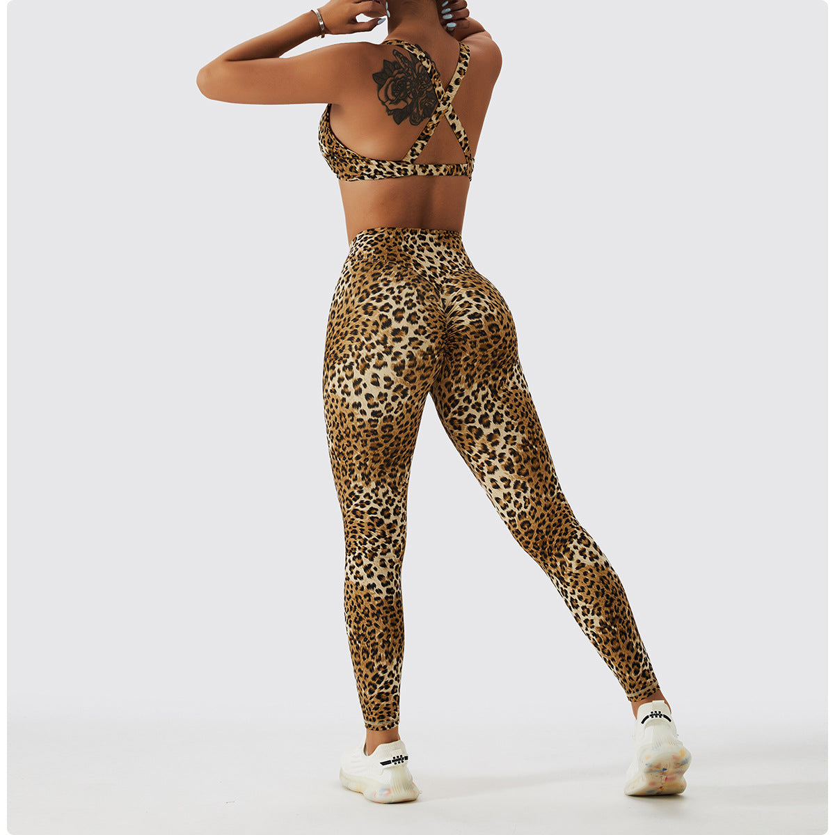 Leopard Print Nude Feel Yoga Clothes Beauty Back Skinny Peach Hip Raise High Waist Workout Clothes