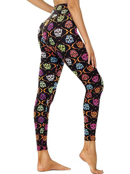 Leggings - Cropped High-waisted Printed Colorful Skulls