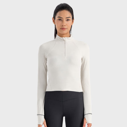 Short Autumn And Winter Half Zipper Sports Long Sleeve Women's Stand Collar Windproof Warm Safety Reflective Strip Workout Clothes