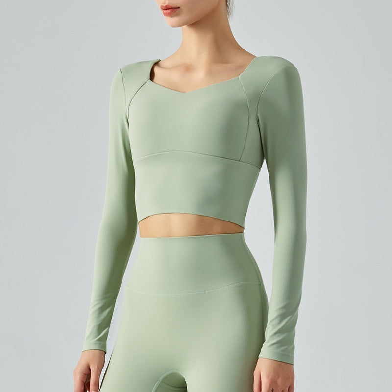 Autumn Yoga Clothes Long Sleeve Women's Short Tights With Chest Pad Workout Top