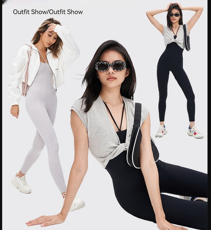 Nude Feel Beauty Back  Fashion Workout Clothes With Chest Pad Professional Air Sports Yoga Jumpsuit