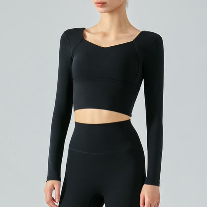 Autumn Yoga Clothes Long Sleeve Women's Short Tights With Chest Pad Workout Top