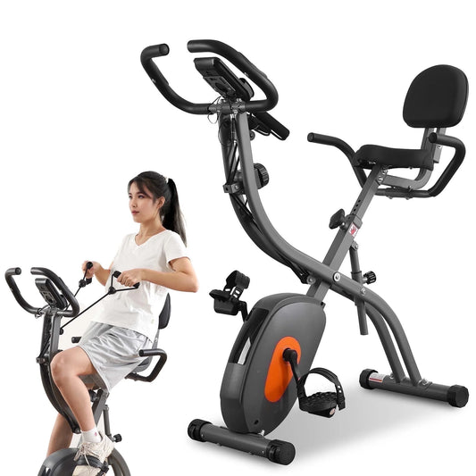 Folding Exercise Bike Stationary Magnetic Recumbent 3 in 1 Adjustable Arm Resistance Bands for Home Use