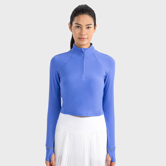 Short Autumn And Winter Half Zipper Sports Long Sleeve Women's Stand Collar Windproof Warm Safety Reflective Strip Workout Clothes