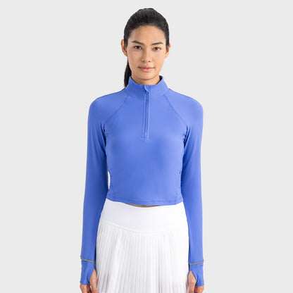 Short Autumn And Winter Half Zipper Sports Long Sleeve Women's Stand Collar Windproof Warm Safety Reflective Strip Workout Clothes