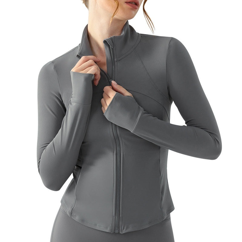 Autumn And Winter Nude Feel Slim Fit Slimming Zipper Yoga Clothes Long Sleeve Outdoor Workout Top