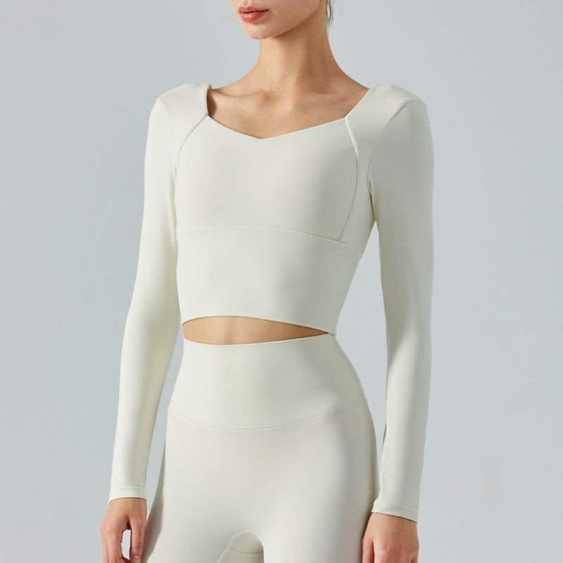 Autumn Yoga Clothes Long Sleeve Women's Short Tights With Chest Pad Workout Top