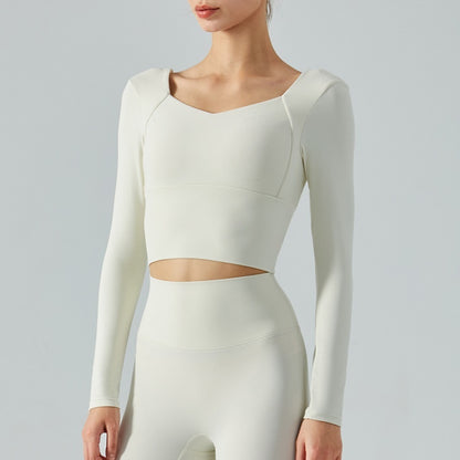 Autumn Yoga Clothes Long Sleeve Women's Short Tights With Chest Pad Workout Top