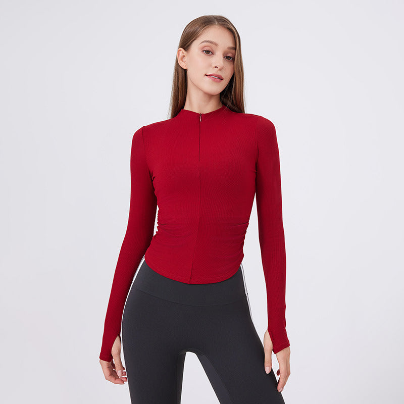 Small Waist Half Zipper Yoga Clothes Women's Workout Clothes Sports Top Pilates Training Wear Long Sleeve Blouse Autumn