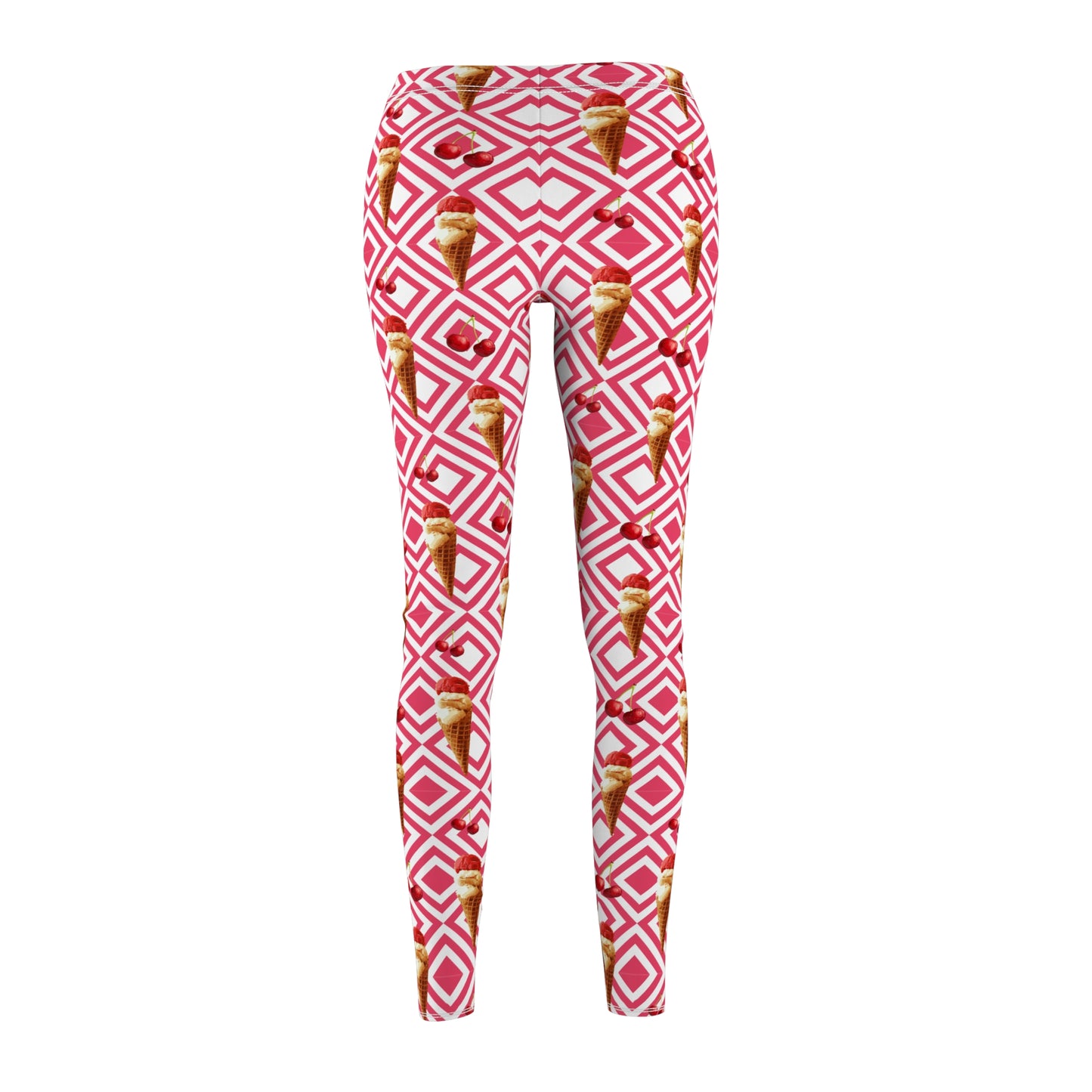 Ice Cream Cone Geometric Women's Leggings - Fun Pink All-Over Print