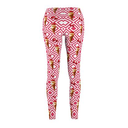 Ice Cream Cone Geometric Women's Leggings - Fun Pink All-Over Print
