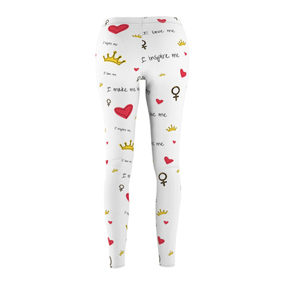Inspirational Women's Leggings with Heart and Crown Design